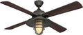 Craftsman Style 52 Inch LED Ceiling Fan With Light Black Bronze Finish Amber Frosted Glass Reversible Blades
