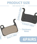 6 Pairs Bike Brake Pads For Disc Brakes, All Weather Stopping Power, size dimensions for Shimano compatible replacement set