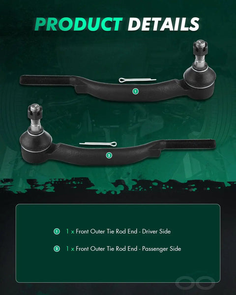 Two Front Outer Tie Rod Ends Suspension Kit With 16mm Threads, 2-Piece Set, Fits Buick Rainier 2004-2007