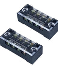 Rugged Dual Row Terminal Block Strips With Clear Safety Shield Tight Grip 15 Amp 660 Volt Wire Connectors Four Position Two Pack.