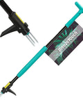 Heavy Duty Stand Up Weed Puller Tool with 3 Claw Detachable Head and Long Handle shown in close-up view.