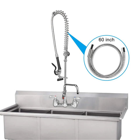 Pre Rinse Sprayer Hose Replacement Kit For Kitchen Sink Faucets, 60 Inch Flexible Stainless Steel Hose, shown with sprayer setup
