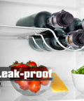 2 Pack Champagne Stoppers With Built In Vacuum Pump Black in fridge keeping bottles leak-proof and fresh.