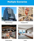 Image showing multiple scenarios: office buildings, shopping malls, supermarkets, and hotels.