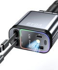 Four In One Retractable Car Charger With Starry Light 69W USB C Fast Car Charger for iPhone 17 16 15 14 13 12 11 Android Pixel
