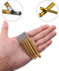Top Shelf Titanium Coated High Speed Steel Twist Drill Bit Set With Killer Cutting Speed For Wood And Metal Ultra Sharp Precision Three To Eight Millimeters, six bits in hand.