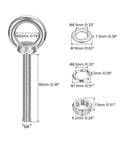 Diagram of 4 Pack M8 60mm Lifting Eye Bolt Set In 304 Stainless Steel With Nuts Lock Washers And Flat Washers sizes shown