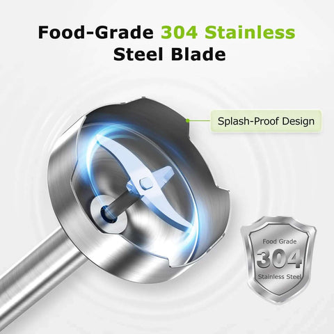 Badass 4 in 1 Immersion Blender with Food Processor and Egg Whisk Features stainless steel blade with splash-proof design.