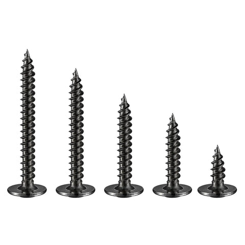 No Fuss Top Shelf Heavy Duty Workhorse Number 8 Black Truss Head Wood Screws And Drywall Plastic Anchors Assortment Kit, five screw sizes.