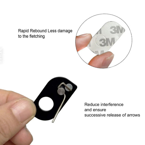 Close-up of 4 Pack Magnetic Arrow Rest For Recurve Bow Adhesive Back Archery Accessory Right Hand with stainless steel wire.