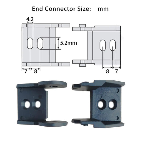 Diagram and photo of end connectors for Open Type Drag Chain Cable Carrier 39.4 Inch For CNC Router Mill And 3D Printer