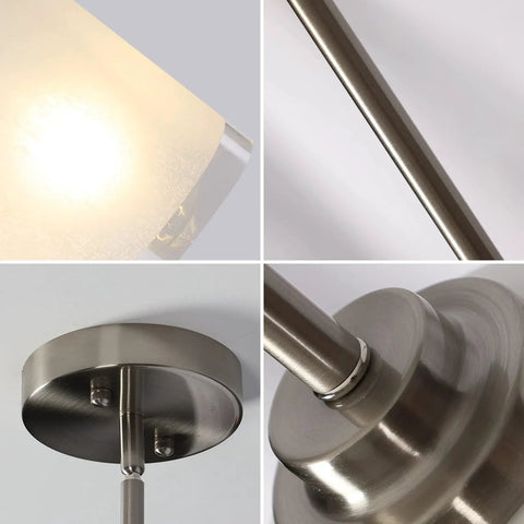 Close-up details of Two Pack Brushed Nickel Pendant Lights With White Linen Glass Shades For Kitchen Island Dining Room Bar And Bedroom Modern Mini Hanging Fixtures
