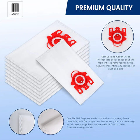16 Pack FJM Replacement Vacuum Bags Type FJM That Fits 3D Efficiency Canister Vacuums with self-locking collar and filter layers