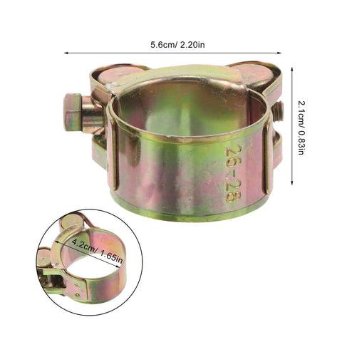 Heavy Duty 10 Piece T-Bolt Hose Clamp Kit With Stainless Steel Adjustable Clamps In 26 To 28 mm Size For Cars Trucks And Custom Builds Featuring Thickened Design That Won't Budge Or Fail Under High Pressure So You Can Build Your Ride Without Worry. 26-28mm steel clamp