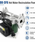 Badgeass Heavy Duty Hot Water Circulator Pump Compatible With 008 Sf6 Models For Hydronic Heating Systems Stainless Steel 115 Volt Replacement; detailed view of pump with flanged connection.