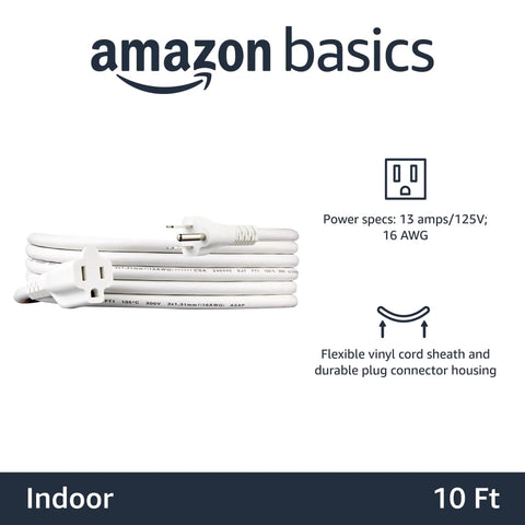 Hella Durable 10 Foot Extension Cord With 3 Prong Outlet Extender For Indoor Gadgets And Workshop Gear 13 Amp 125V 16 Awg White Cable, coiled display.