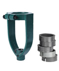 Mortising Attachment For Drill Press With Square Hole Hollow Chisel Set And Bench Locator, green bracket and metal rings shown