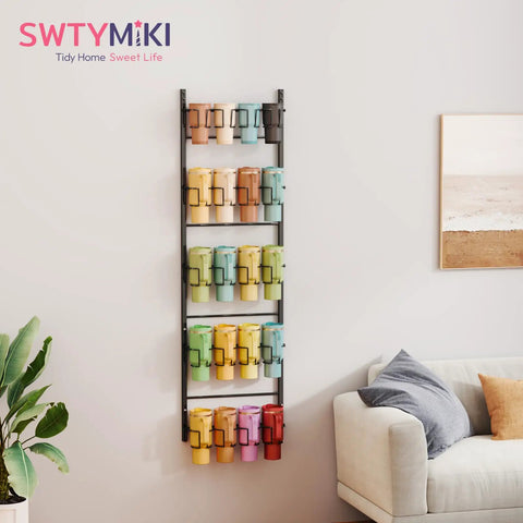5 Tier Water Bottle Organizer Over The Door Cup Holder For Bulky Stanley Tumblers And Large Jugs, Wall Mounted, Black