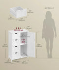 Dimensions and storage details of No Fuss Freestanding Storage Cabinet With Drawers And Door, 32.3 Inch Tall, Cloud White