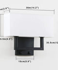 Double Black Wall Sconce Set With White Textile Shades And Easy On Off Switch Modern Living Room Bedroom Bedside Lighting Fixture