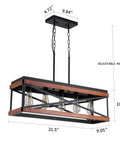 Dope Industrial Rustic Wood And Metal Linear Pendant Chandelier With Five Lights For Kitchen Island Dining Room And Living Room Black Finish Sloped Ceiling Ready Includes 65 Inch Adjustable Chain