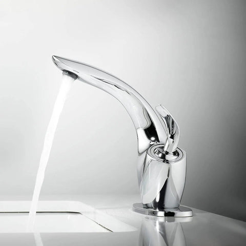 Leaf Type Chrome Bathroom Faucet With Modern Single Handle, Sleek Vanity Sink Tap Includes Pop Up Drain, Deck Plate And Two Supply Lines For A Contemporary, Water Saving Look