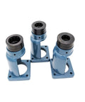 Real Deal Tool Holder Tightening Fixture ISO20 ISO30 Adapter With Precision Screw Lock and Dual Position Grip for CNC Lathe, three blue metal holders.