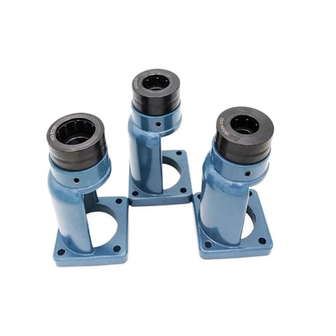 Real Deal Tool Holder Tightening Fixture ISO20 ISO30 Adapter With Precision Screw Lock and Dual Position Grip for CNC Lathe, three blue metal holders.