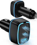 Super Slim 3 Port USBC Car Charger With Dual PD 20W Fast Charging And Quick Charge Adapter, compact black design.