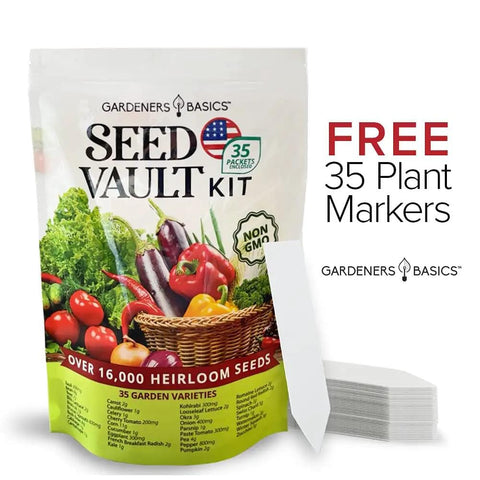 Survival Garden Seeds Kit With Over 16,000 Non GMO Heirloom Veggie Seeds, 35 Varieties For Home Garden And Bugout Prep