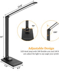 Dimensions and adjustable design of Go-To Smart Desk Lamp With 10W Wireless Charger And USB Port For Home Office And Study