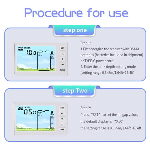 Wireless Ultrasonic Water Tank Level Meter With LCD Bar Graph, Temperature Sensor And High Low Alarm setup instructions