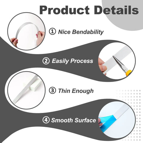 Top Shelf 304 Brushed Stainless Steel Trim Strips 10 Pack For Cabinet And Wall Edge Molding Rustproof Metal accent tape showing bendability and processing details.