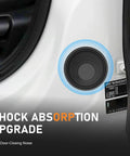 Close-up of Heavy Duty Silicone Car Door Bumper Pads 4 Pack Silent Close Drop Seal protecting car door, reducing slam noise.