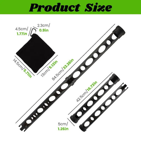 Long Handle 33 Inch Golf Ball Retriever Grabber components and size chart with measurement details