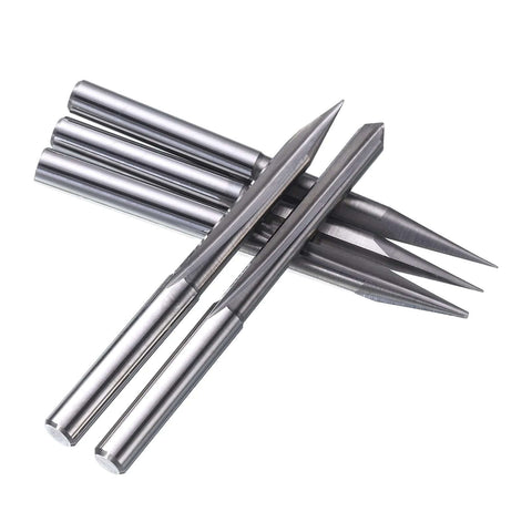 HARFINGTON 5pc CNC V-Bit set with 1/8 shank; carbide engraving bits, 0.1mm tips, 2-flute for wood/plywood/acrylic/MDF