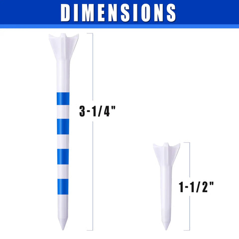 170 Pack Pro 4 Prong Golf Tees With Line Marking System Blue Three And Quarter Inch Plastic Tees dimensions with two sizes shown