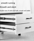Twenty Pairs Full Extension Soft Close Drawer Slides With Hella Smooth Ball Bearing Rails That Kick Up Your Kitchen Cabinet And Workshop Storage Game Effortlessly, showing smooth-running drawer slides in white cabinet.
