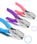Three Piece Metal Handheld Hole Punch Set With Plastic Handle Includes Different Hole Diameters For Diy Crafts And Tag Making Great For School Supplies Pink Purple Blue Vivid Style
