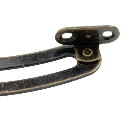 Close-up of Two Pack 6.89 Inch Bronze Lid Support Hinges Left And Right Adjustable For Cabinets Boxes Sofas Closets And Shelves Durable Iron Construction With Easy Mount Hardware Included.