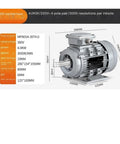 Side view of 4.0kW Three Phase AC Motor With Pure Copper Windings 380V 4 Pole 3000rpm, detailed dimensions and specifications shown.