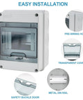 5 Way Circuit Breaker Box IP65 Weatherproof Distribution Enclosure With Din Rail ABS Plastic Cover, front and side view
