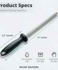 Pro Grade Knife Sharpener Rod 13 Inch Carbon Steel Honing Rod For Kitchen Knives Magnetized Sharpening Stick With Nickel Chrome Plating