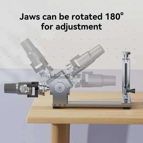 3 In 1 Laser Rotary Attachment For Engraving Cylindrical Objects Like Wine Glasses Tumblers Mugs And Rings showing 180° jaw rotation