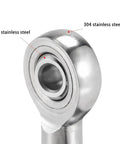 Built Tough Stainless Steel Rod End Bearings Two Pack featuring smooth self lubricating joints 1/4 inch bore 304 stainless steel close-up.