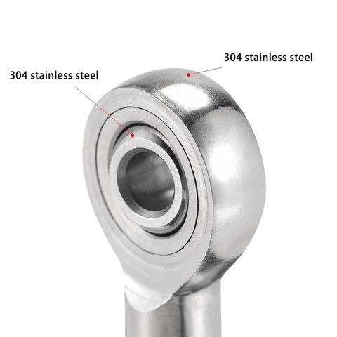 Built Tough Stainless Steel Rod End Bearings Two Pack featuring smooth self lubricating joints 1/4 inch bore 304 stainless steel close-up.