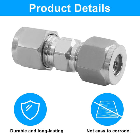 2-pack stainless steel compression adapter, 1/4 in. compression, 5/16 in. tube OD to 5/16 in. tube OD, straight with double ferrules