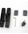 Two Pack 80Kg Three Way Adjustable Concealed Door Hinge For Wood Doors, Square Matte Finish, hardware components displayed