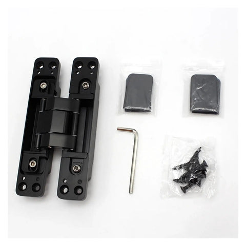 Two Pack 80Kg Three Way Adjustable Concealed Door Hinge For Wood Doors, Square Matte Finish, hardware components displayed