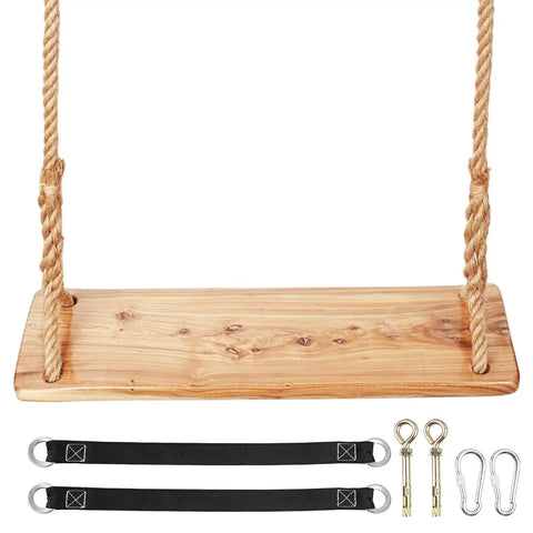 Heavy Duty Wooden Tree Swing For Adults And Kids, 500 Lb Load Capacity, 118 Inch Adjustable Hemp Rope Straps, Elm Wood Seat With Natural Grain